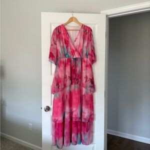 Pink Watercolor Tiered Maxi Dress